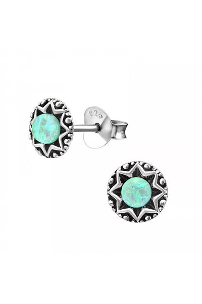 Sterling Silver Star Ear Studs & Synthetic Opal - SS