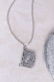 Sterling Silver Prayer Book Locket Pendant Necklace - SS