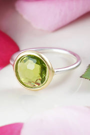 Peridot Crystal 2 Tone Plated Ring - SF