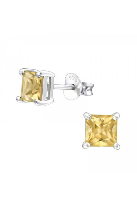 Sterling Silver Square 5mm Ear Studs With Semi Prciouse - SS