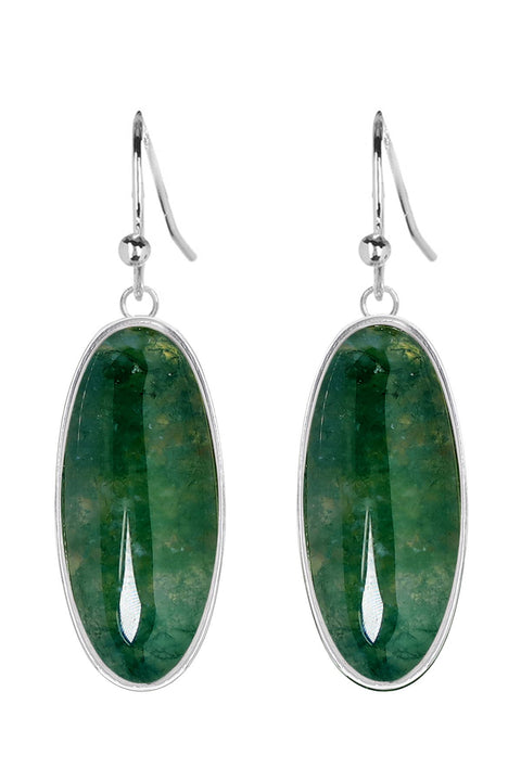 Moss Agate Oval Drop Earrings - SF