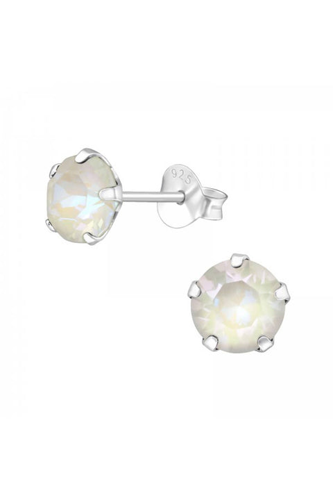 Sterling Silver Round Ear Studs With Genuine Crystals - SS