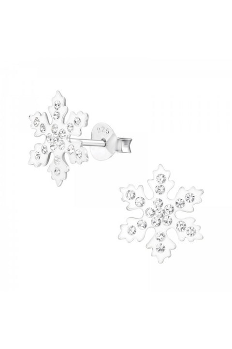 Sterling Silver Snowflake Ear Studs With Crystal - SS