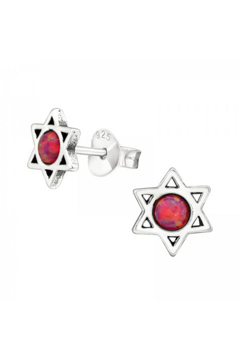 Sterling Silver Star Ear Studs With Opal - SS