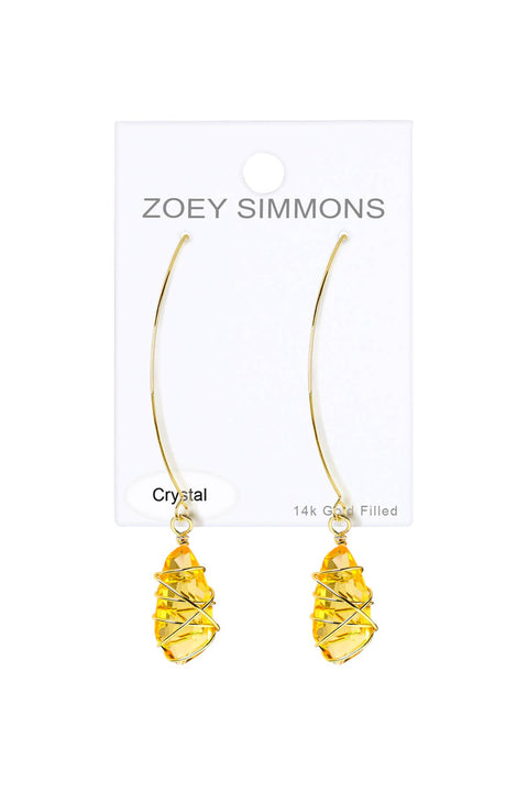 Lemon Crystal Wire Wrapped Threader Earrings - GF