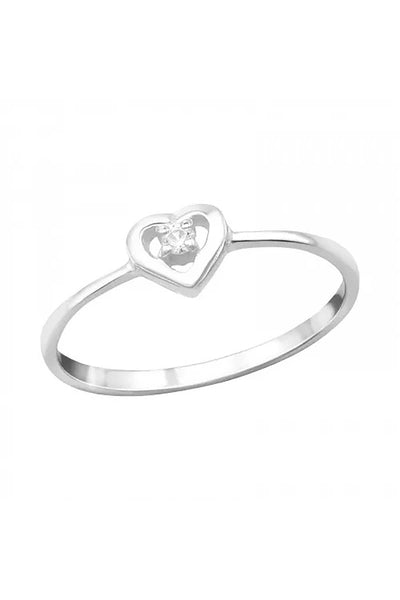 Sterling Silver Heart Ring With CZ - SS