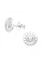 Sterling Silver Evil Eye Ear Studs With Cubic Zirconia - SS