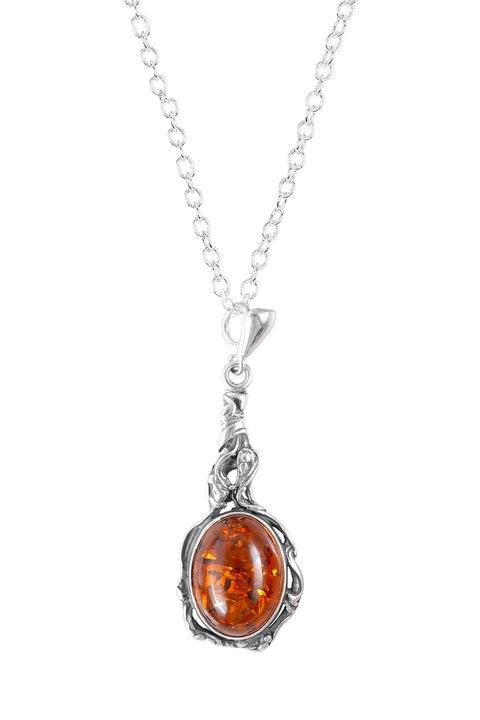 Baltic Amber & Sterling Silver Pendant Necklace - SS