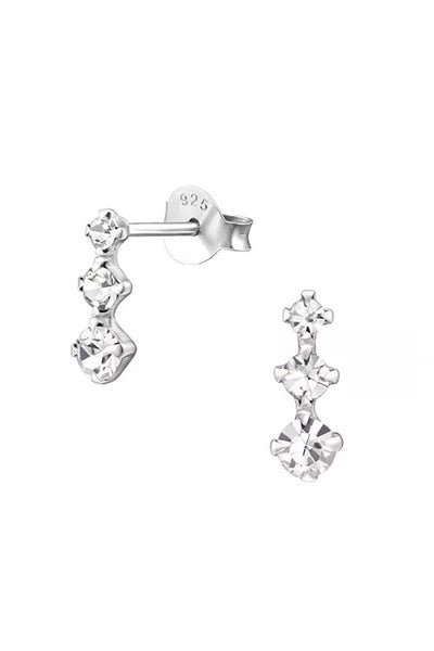 Sterling Silver Bar Ear Studs With Crystal - SS