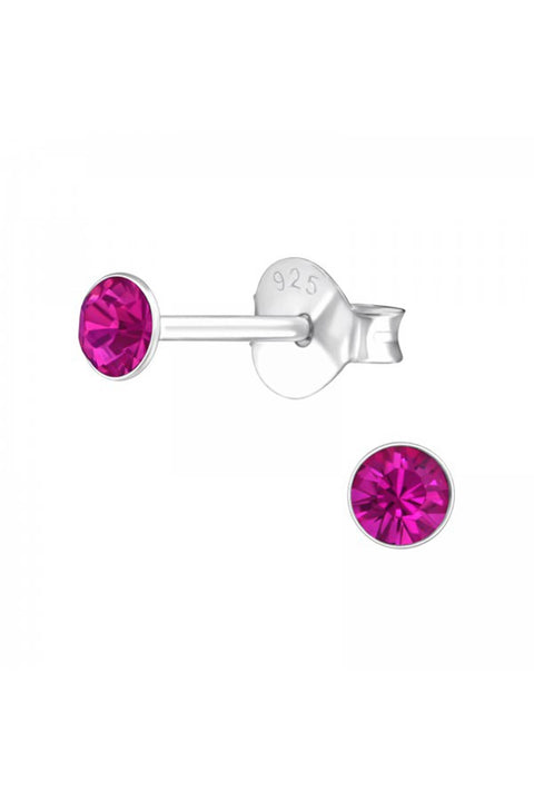 Sterling Silver Round 3mm Ear Studs With Crystals - SS