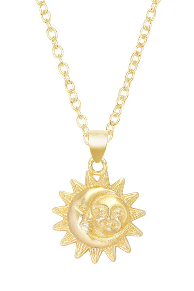 14k Gold Plated Sun & Moon Pendant Necklace - GF