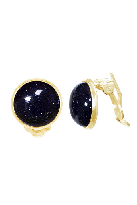 Blue Sandstone Clip On Earrings In Gold - GF