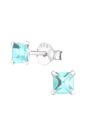 Sterling Silver Square 4mm Ear Studs With Crystals - SS