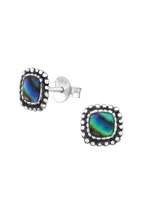 Sterling Silver Square Ear Studs With Imitation Stone - SS