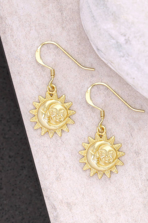 14k Gold Plated Sun & Moon Drop Earrings - GF