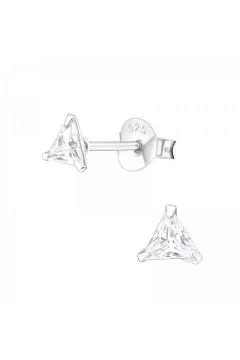 Sterling Silver Triangle 4mm Ear Studs With CZ - SS