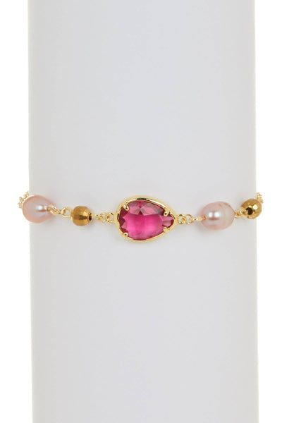 Raspberry Crystal With Freshwater Pearl Bracelet - GF