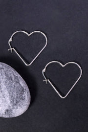 Sterling Silver Big Heart Hoop Earrings - SS