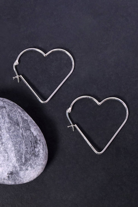 Sterling Silver Big Heart Hoop Earrings - SS