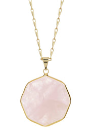 Rose Quartz Fancy Cut Octagon Pendant Necklace - GF