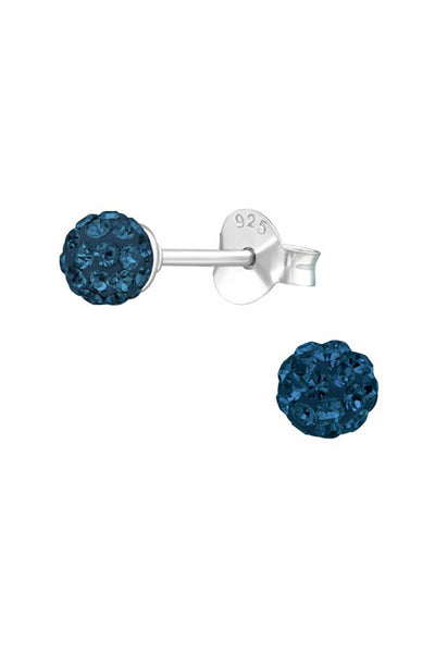 Sterling Silver Ball Ear Studs With Crystal - SS