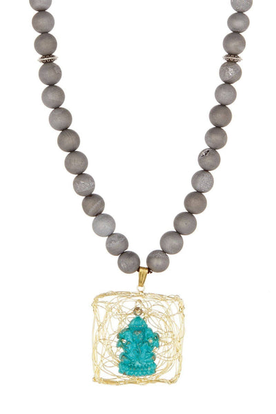 Hematite With Ganesh Pendant Necklace - GF