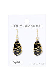 Black Crystal Wire Wrapped Drop Earrings - GF