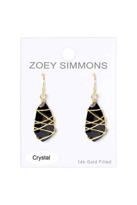 Black Crystal Wire Wrapped Drop Earrings - GF