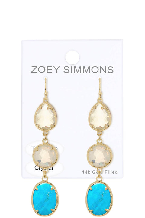 Turquoise & Moonstone Crystal Drop Earrings - GF