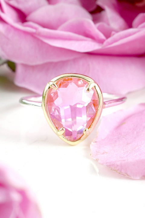 Pink Crystal Teardrop Ring - SF