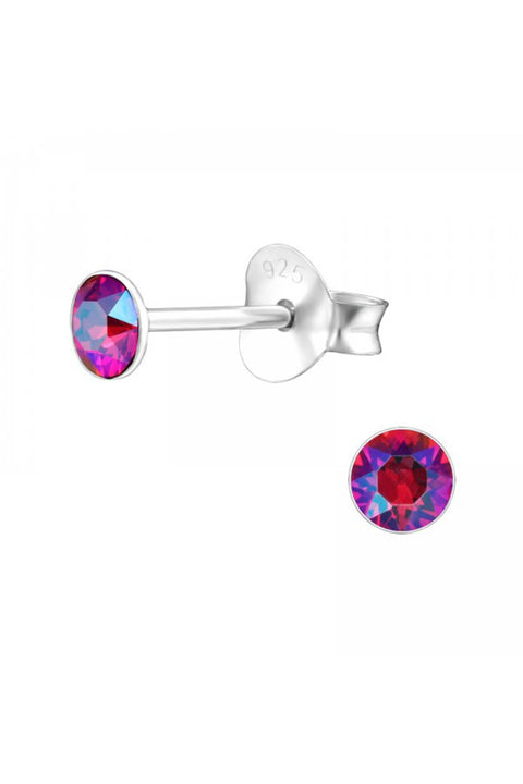 Sterling Silver Round Ear Studs With Genuine Crystals - SS