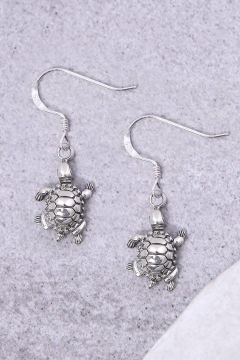 Sterling Silver Turtle Drop Earrings - SS