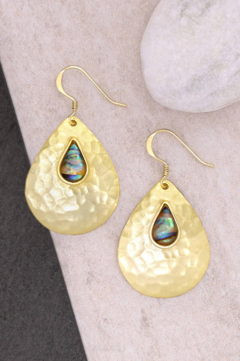 Abalone & 14k Gold Plated Hammered Arjuna Drop Earrings - GF