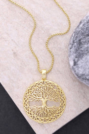 14k Gold Plated Tree Of Life Drop Pendant Necklace - GF