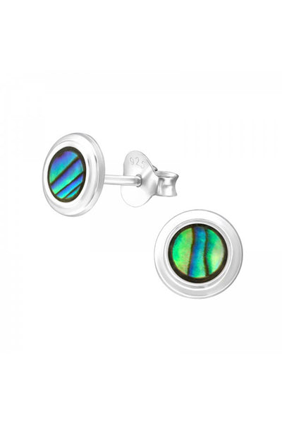 Sterling Silver Round Ear Studs & Shell/Imitation Stone - SS