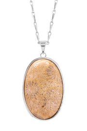 Lily Fossil Cabochon Pendant Necklace - SF