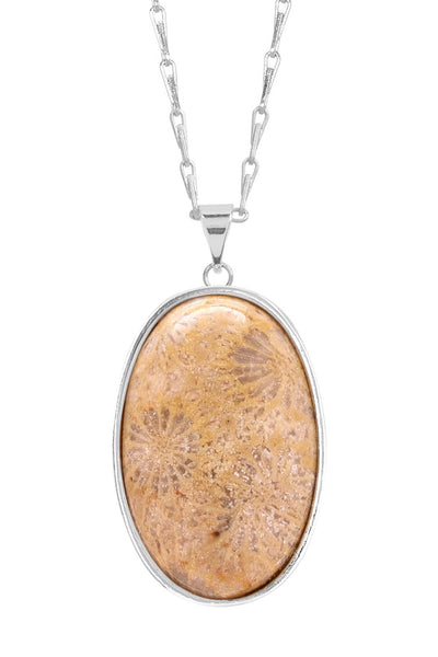 Lily Fossil Cabochon Pendant Necklace - SF