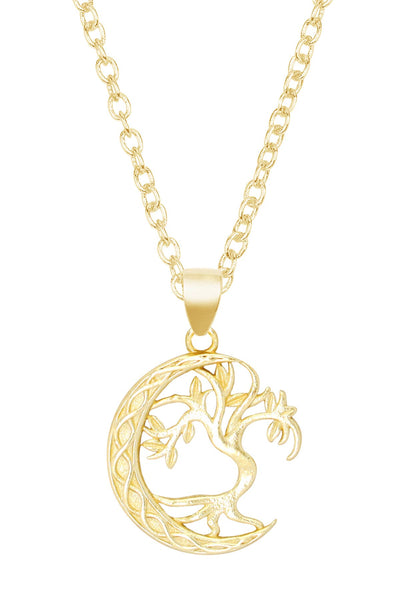 Moon & Tree Drop Pendant Necklace - GF