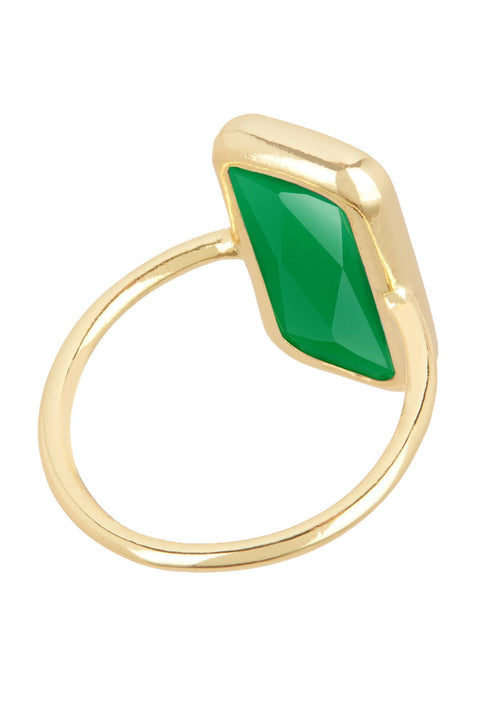 Green Chalcedony Crystal Bar Ring - GF