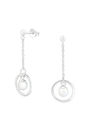 Sterling Silver Ball Ear Studs With Hanging Chain Pearl - SS