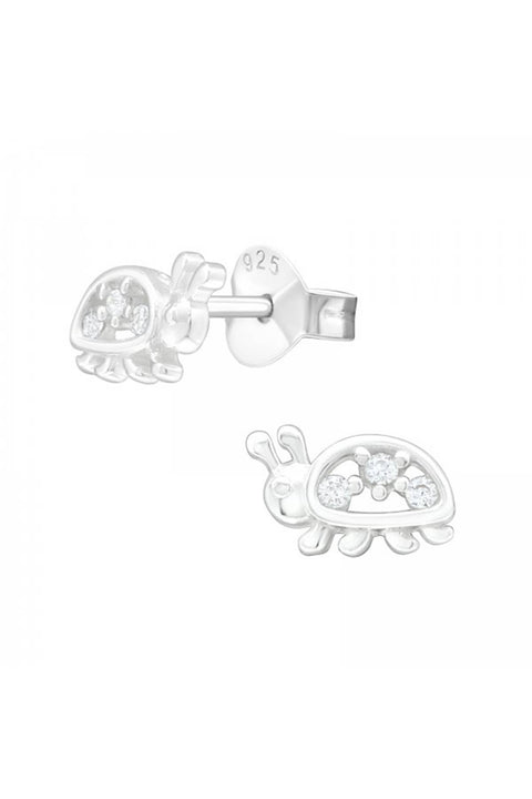 Sterling Silver Ladybug Ear Studs With Cubic Zirconia - SS