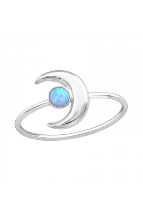 Sterling Silver Moon Ring With Azure Opal - SS