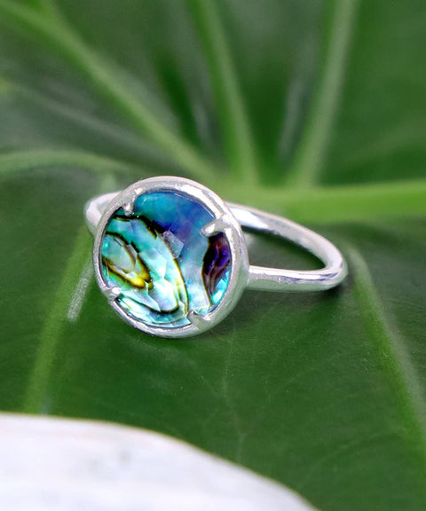 Abalone Quartz Doublet Round Ring - SF