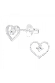 Sterling Silver Heart Ear Studs With Cubic Zirconia - SS
