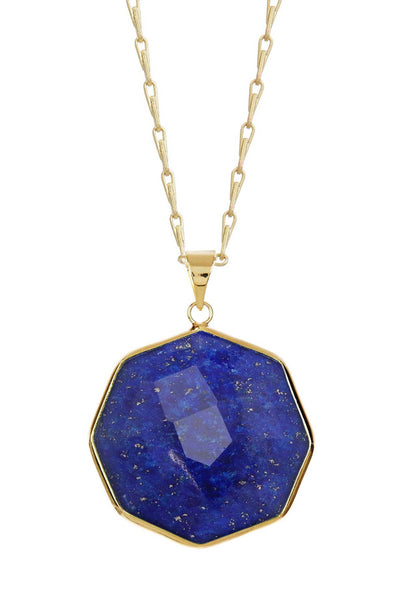 Lapis Fancy Cut Octagon Pendant Necklace - GF