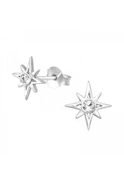 Sterling Silver Northern Star Ear Studs With Crystal - SS