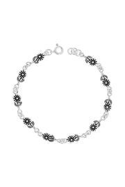 Flower Links Oxidized Charm Bracelet - SF
