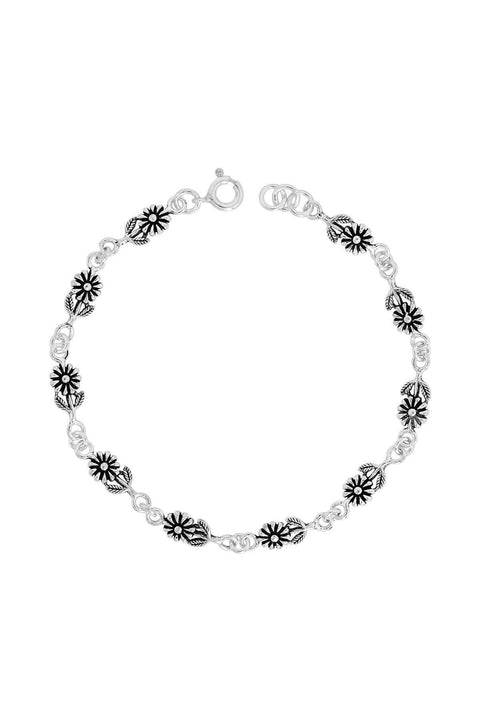 Flower Links Oxidized Charm Bracelet - SF