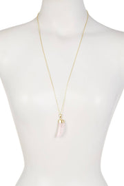 Rose Quartz 30" Horn Pendant Necklace - GF