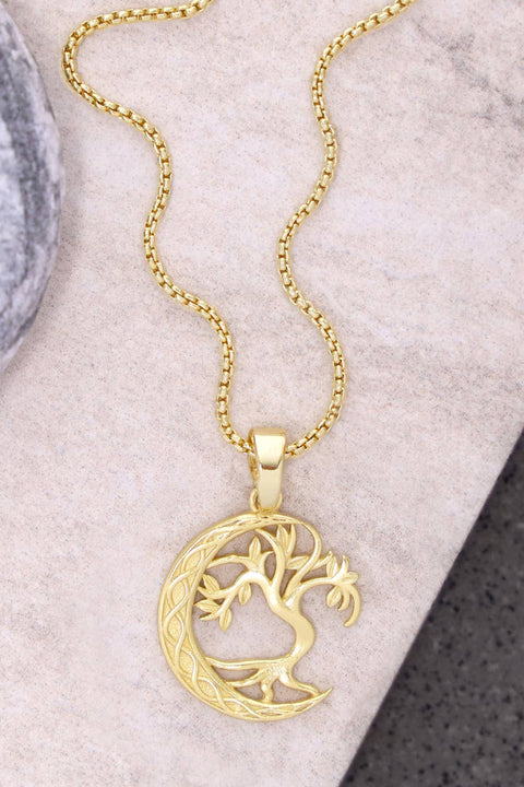 Moon & Tree Drop Pendant Necklace - GF